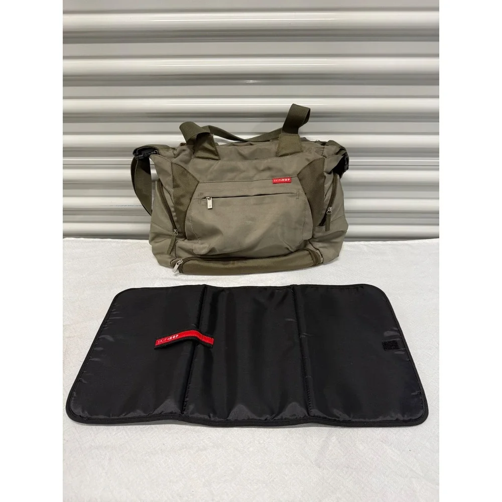 Skip Hop Duo Signature Diaper Bag Olive Green Tote with Changing Pad